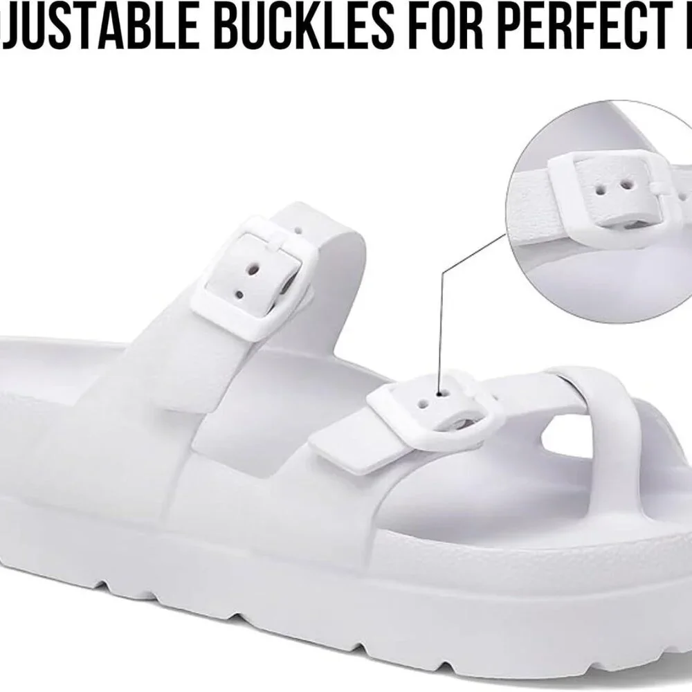 Pillow Slides Anti-Slip Sandals Double Buckle Cloud Slippers Home Outdoor 9&10